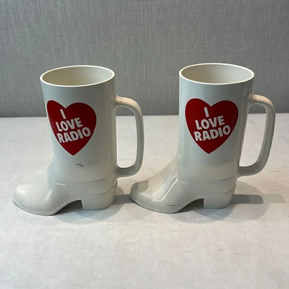 Vtg I Love Radio Boot Glasses Cups Plastic Mug